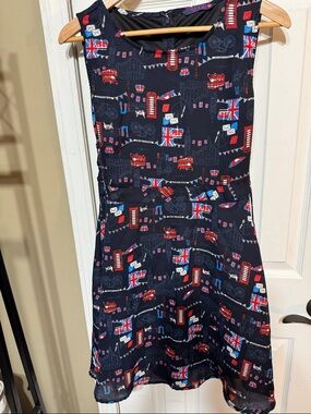 Sugar London-Print Navy Sleeveless Fit & Flare Dress - Red & White Accents